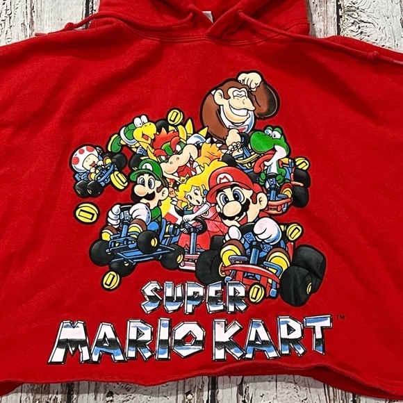 Women's Super Mario Kart Cartoon Red Hoodie Pullover Jumper Sweatshirt - Picture 3 of 5